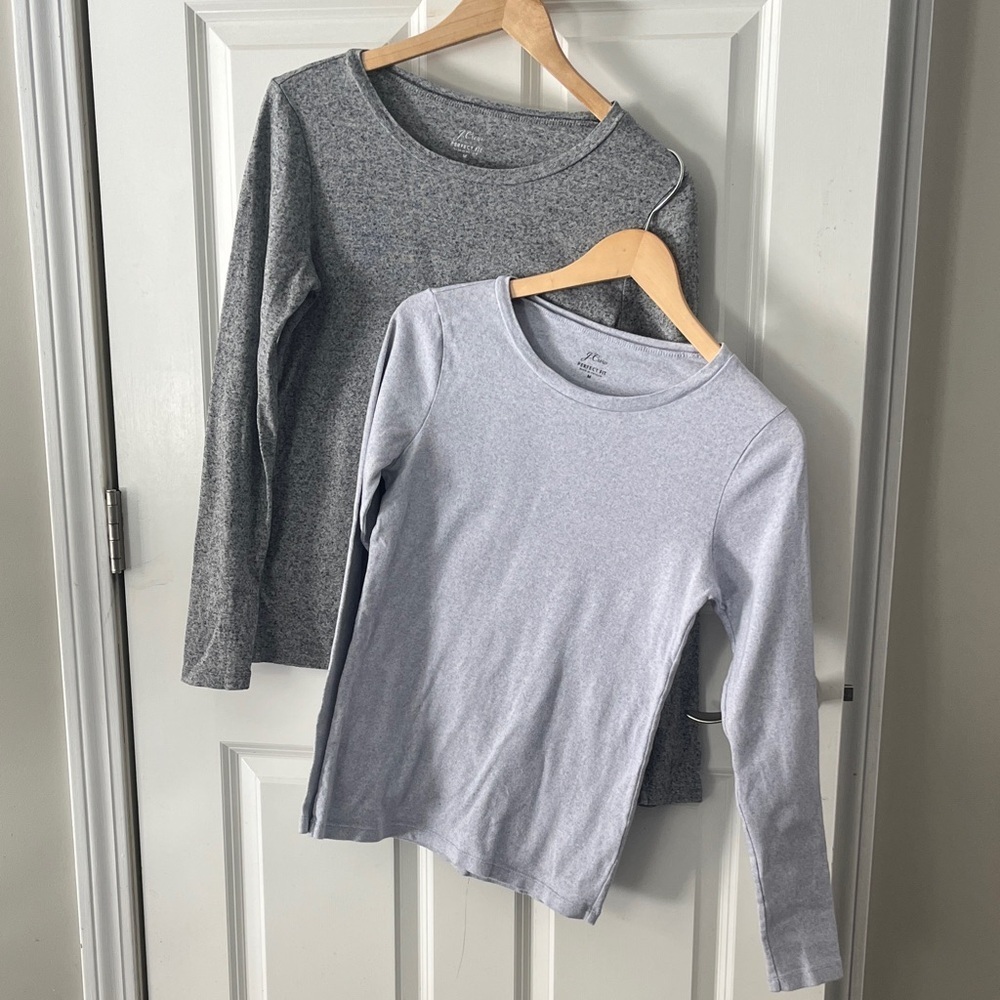 J. Crew Perfect Tee set 2 lilac and Gray  Long Sleeve cotton crew neckTees